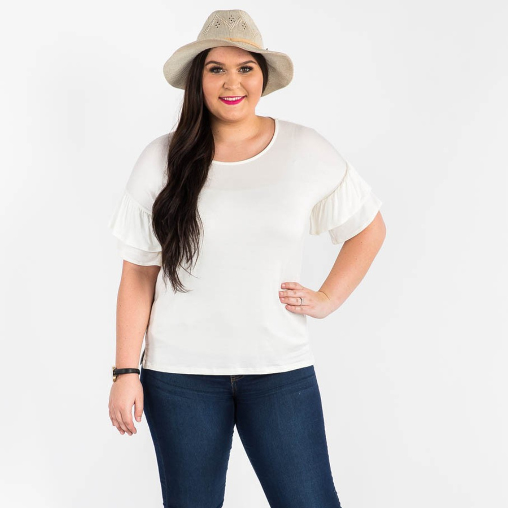 Frill Sleeve Top Ivory Solid